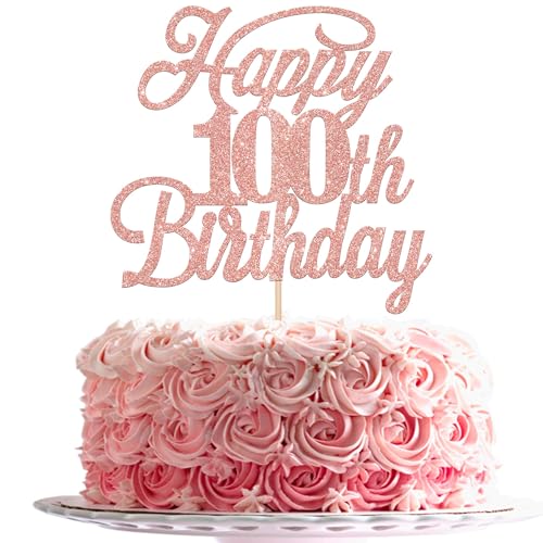 Xsstarmi 1 Packung Tortendeko 100. Geburtstag Tortenaufsatz Glitzer 100 Fabelhaft Happy 100th Birthday Kuchen Topper Prost auf 100 Jahre alt 100. Geburtstag Zubehör Party Kuchen Dekorationen Roségold von Xsstarmi