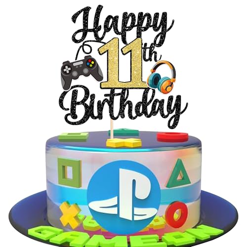 Xsstarmi 1 Packung Tortendeko 11. Geburtstag Videospiel Tortenaufsatz Glitzer Regler Spielkonsole Kuchen Topper für Videos Game 11. Geburtstag Zubehör für Party Kuchen Dekorationen von Xsstarmi