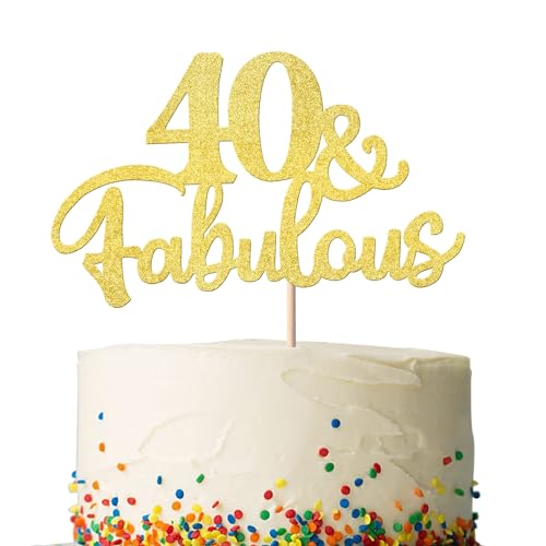 Xsstarmi 1 Packung Tortendeko 40. Geburtstag Tortenaufsatz Glitzer 40 & Fabulous Kuchen Pick Happy 40th Birthday Kuchen dekorationen Prost auf 40 Jahre alt 40. Jahrestag Geburtstag Party Zubehör Gold von Xsstarmi