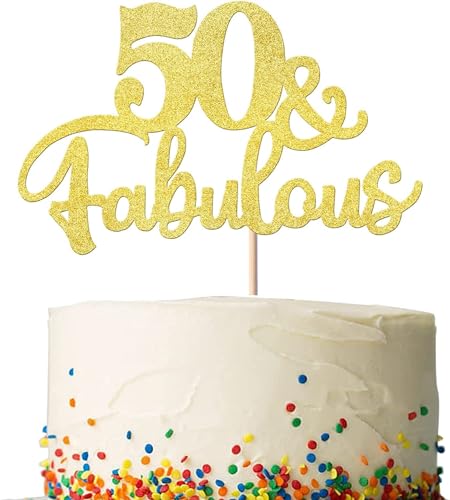 Xsstarmi 1 Packung Tortendeko 50. Geburtstag Tortenaufsatz Glitzer 50 & Fabulous Kuchen Pick Happy 50th Birthday Kuchen dekorationen Prost auf 50 Jahre alt 50. Jahrestag Geburtstag Party Zubehör Gold von Xsstarmi