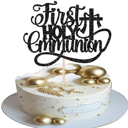 Xsstarmi 1 Packung Tortendeko Die Erste Kommunion Tortenaufsatz Glitzer First Communion Kuchen Pick Kreuz Erste Taufe Kuchen dekorationen für Christliche Taufe Geburtstag Party Zubehör Schwarz von Xsstarmi