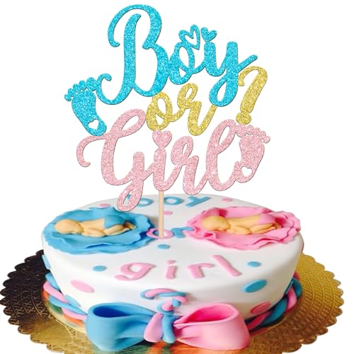 Xsstarmi 1 Packung Tortendeko Geschlechts Offenbarung Tortenaufsatz Glitzer Blau oder Rosa Kuchen Pick Boy or Girl Kuchen dekorationen Junge oder Mädchen Baby Geburtstag Party Zubehör von Xsstarmi