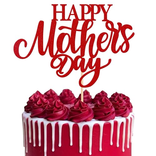 Xsstarmi 1 Packung Tortendeko Happy Mother's Day Tortenaufsatz Glitzer Liebe Mama Beste Mutter Kuchen Topper für Muttertag Geburtstag Zubehör für Party Kuchen Dekorationen Rot von Xsstarmi