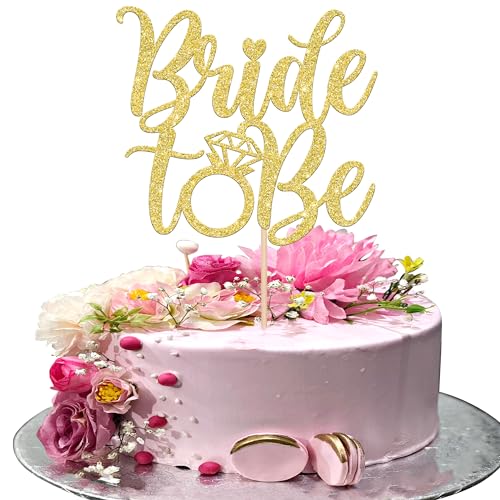 Xsstarmi 1 Packung Tortendeko Hochzeit Tortenaufsatz Glitzer Bride to Be Kuchen Pick Zukünftige Braut Kuchen dekorationen für Hochzeit Jubiläum Party Zubehör Gold von Xsstarmi