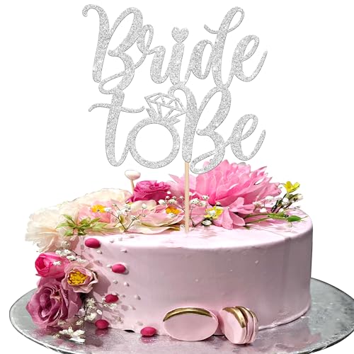 Xsstarmi 1 Packung Tortendeko Hochzeit Tortenaufsatz Glitzer Silber Birde to Be Kuchen Topper Dekoration für Zukünftige Braut Hochzeit Jubiläum Zubehör für Party Kuchen Dekorationen von Xsstarmi