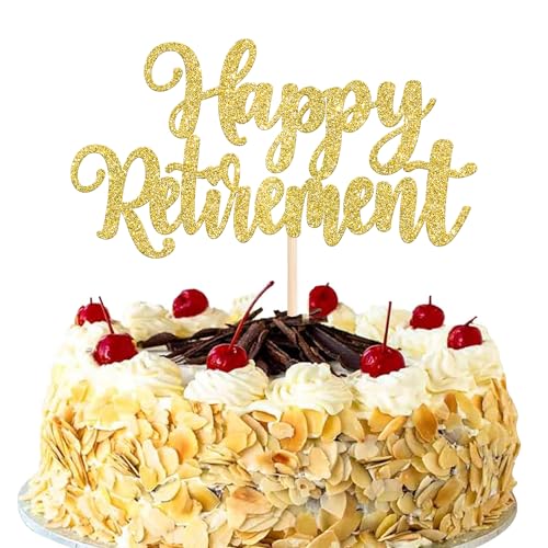 Xsstarmi 1 Packung Tortendeko Ruhestand Tortenaufsatz Glitzer Happy Retirement Kuchen Topper für Feiern des Ruhestands Zubehör für Party Kuchen Dekorationen Gold von Xsstarmi