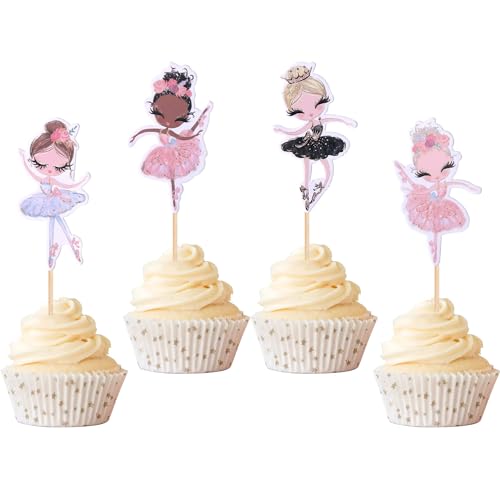 Xsstarmi 24 Packung Ballerina Cupcake Toppers Balletttänzer Cupcake Picks für Ballettmädchen Geburtstag Zubehör für Party Kuchendekorationen von Xsstarmi