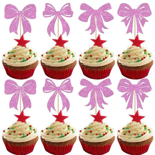 Xsstarmi 24 Packung Bogen Cupcake Toppers Glitzer Prinzessin Bogen Cupcake Picks für Prinzessin Bogen Weihnachten Hochzeit Geburtstag Party Kuchendekoration Lila von Xsstarmi