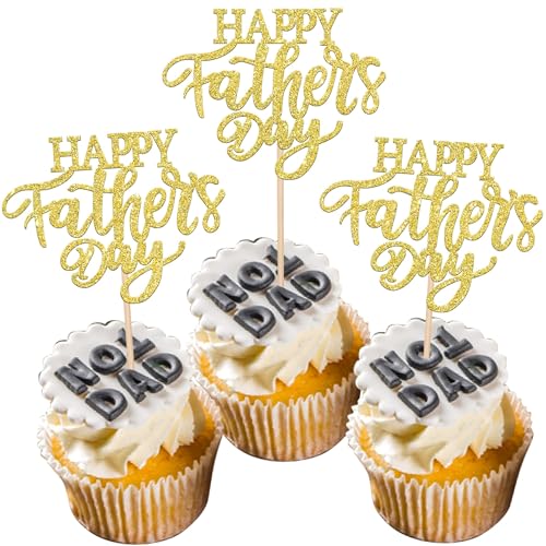 Xsstarmi 24 Packung Vatertag Cupcake Toppers Glitzer Bester Vater Happy Father's Day Cupcake Picks Dekoration Vatertag Geburtstag des Vaters Party Kuchendekoration Gold von Xsstarmi