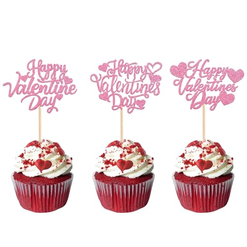 Xsstarmi 30 Packung Schönen Valentinstag Cupcake Toppers Herz Glitzer Süße Liebe Cupcake Picks Hochzeitstag Kuchendekoration für Valentinstag Geburtstag Partyzubehör Gold von Xsstarmi