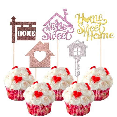 Xsstarmi 30 Packung Sweet Home Cupcake Toppers Glitzer Süßes Zuhause Schlüssel Einweihungsparty Cupcake Picks Dekoration für Neues Zuhause Party Kuchendekoration von Xsstarmi