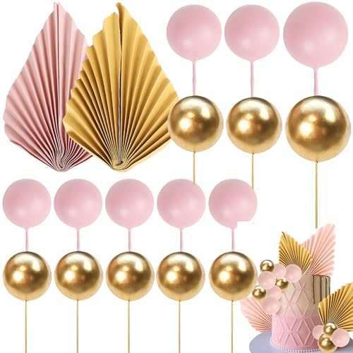 Xsstarmi 30 Packung Tortendeko Schwarze Kugel Tortenaufsatz Paper Palm Fan Kuchen Topper für Hochzeit Braut Dusche Geburtstag Zubehör für Party Kuchen Dekorationen Schwarzes Rosa Gold von Xsstarmi