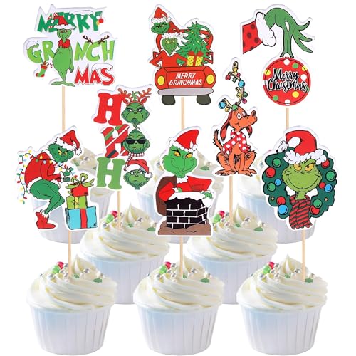 Xsstarmi 32 Packung Frohe Weihnachten Cupcake Toppers Merry Christmas Cupcake Picks für Frohe Weihnachten Feiertage Geburtstag Zubehör für Party Kuchendekorationen 颜色 von Xsstarmi