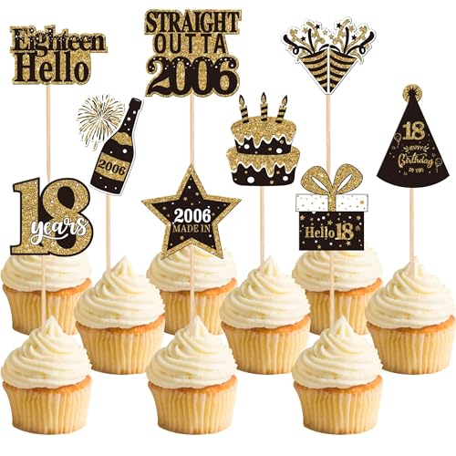 Xsstarmi 36 Packung 18. Geburtstag Cupcake Toppers Hello 18 Fabulous Cupcake Picks Straight Outta 2006 Kuchendekorationen für Alles Gute zum 18. Geburtstag Party Zubehör von Xsstarmi