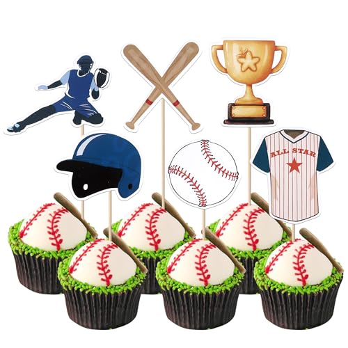 Xsstarmi 36 Packung Baseball Cupcake Toppers Sport Ball Baseball Spieler Sport Cupcake Picks für Baseball Kinder Geburtstag Zubehör für Party Kuchendekorationen von Xsstarmi