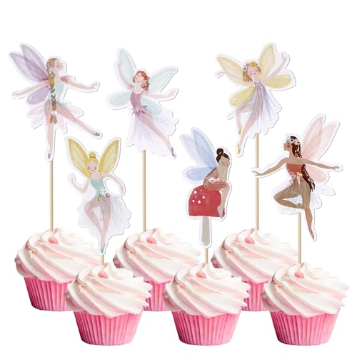 Xsstarmi 36 Packung Fee Cupcake Toppers Feen Flower Fairy Cupcake Picks für Kinder Mädchen Geburtstag Hochzeit Zubehör für Party Kuchendekorationen von Xsstarmi