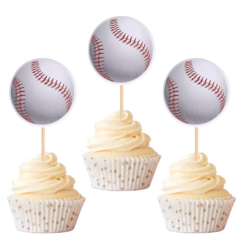 Xsstarmi 40 Packung Baseball Cupcake Toppers Sports Ball Birthday Cupcake Picks für Outdoor Sports Baseball Geburtstag Zubehör für Party Kuchendekorationen von Xsstarmi