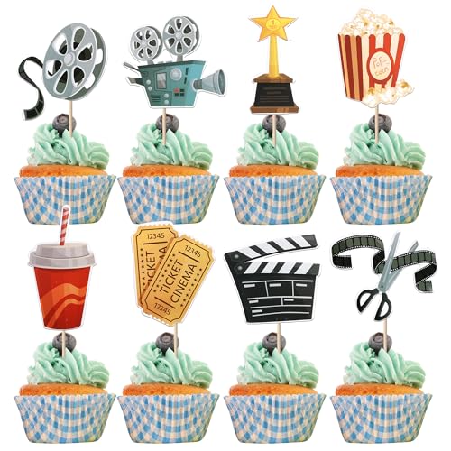 Xsstarmi 40 Packung Film Thema Cupcake Toppers Cola Popcorn Theater Cupcake Picks Movie Night Kuchendekorationen für Film Thema Hollywood Film Jubiläum Geburtstag Party Zubehör von Xsstarmi