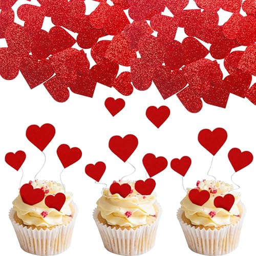 Xsstarmi 40 Packung Liebe Herz Cupcake Toppers Süße Liebe Cupcake Picks für Hochzeitstag Valentinstag Geburtstag Party Kuchendekoration Rot von Xsstarmi