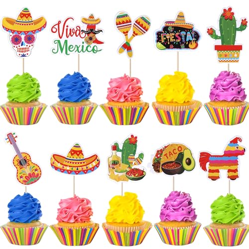 Xsstarmi 40 Packung Mexikanisches Fiesta Cupcake Toppers Kaktus Esel Cupcake Picks Maraca Hut Pfeffer Kuchendekorationen Sommer Fiesta Geburtstag Party Zubehör von Xsstarmi