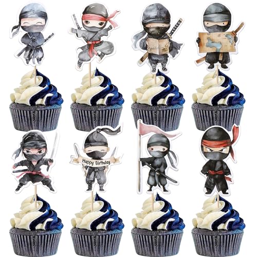 Xsstarmi 40 Packung Ninja Cupcake Toppers Bemühung Cupcake Picks für Cartoon-Ninja Kinder Geburtstag Zubehör für Party Kuchendekorationen von Xsstarmi