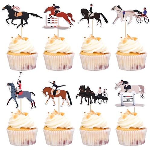 Xsstarmi 40 Packung Pferd Cupcake Toppers Pferd Rennen Cupcake Picks Retro Mittelalter Wagen Reitsport Geburtstag Zubehör für Party Kuchendekorationen von Xsstarmi