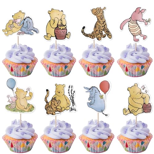 Xsstarmi 40 Packung Bear Cupcake Toppers Pooh Bär Tiger Schwein Cupcake Picks Karikatur Kuchendekorationen für Kinder Geburtstag Party Zubehör von Xsstarmi