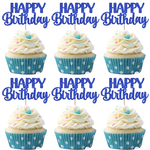 Xsstarmi Cupcake-Aufsätze "Happy Birthday", glitzernd, für Babyparty, HBD-Schild, Cupcake-Picks für Jungen, Mädchen, Kindergeburtstag, Party, Kuchendekorationen, Zubehör, Blau, 30 Stück Xsstarmi Cupcake-Aufsätze "Happy Birthday", glitzernd, für Babyparty, HBD-Schild, Cupcake-Picks für Jungen, Mädchen, Kindergeburtstag, Party, Kuchendekorationen, Zubehör, Blau, 30 Stück von Xsstarmi