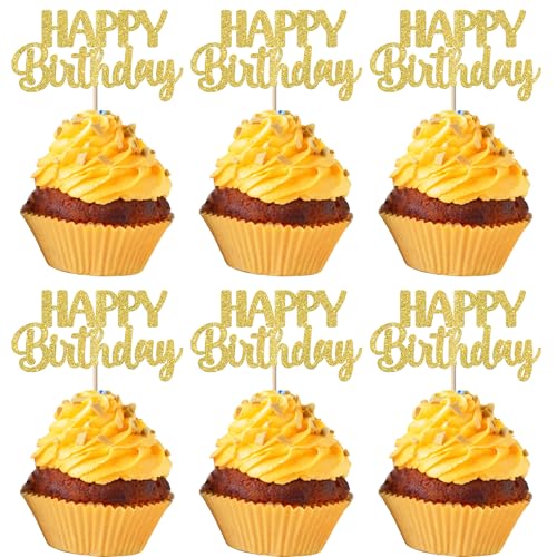 Xsstarmi Cupcake-Aufsätze "Happy Birthday", glitzernd, für Babyparty, HBD-Schild, Cupcake-Picks für Jungen, Mädchen, Kindergeburtstag, Party, Kuchendekorationen, Zubehör, Gold, 30 Stück Xsstarmi Cupcake-Aufsätze "Happy Birthday", glitzernd, für Babyparty, HBD-Schild, Cupcake-Picks für Jungen, Mädchen, Kindergeburtstag, Party, Kuchendekorationen, Zubehör, Gold, 30 Stück von Xsstarmi
