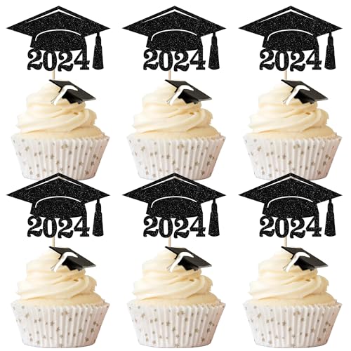 Xsstarmi Cupcake-Aufsätze für 2023, mit Glitzer, für Abschlussfeier, 2023, für Cupcakes, Abschlussfeier, Party, Kuchendekoration, 24 Stück von Xsstarmi