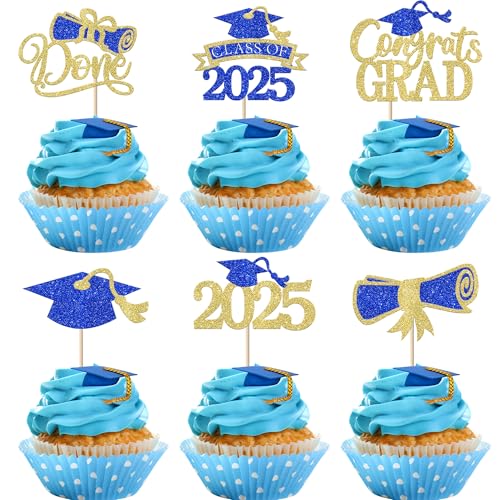 Xsstarmi Cupcake-Aufsätze mit Aufschrift "Congrats Grade", Glitzer-Diplom Done Class of 2025, Cupcake-Picks für Abschlussball 2025, Abschlussfeier, Party, Kuchendekorationen, Zubehör, Blau, Gold, 24 Xsstarmi Cupcake-Aufsätze mit Aufschrift "Congrats Grade", Glitzer-Diplom Done Class of 2025, Cupcake-Picks für Abschlussball 2025, Abschlussfeier, Party, Kuchendekorationen, Zubehör, Blau, Gold, 24 von Xsstarmi