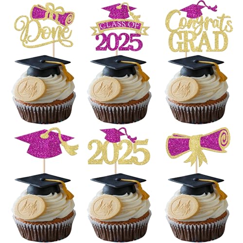 Xsstarmi Cupcake-Aufsätze mit Aufschrift "Congrats Grade", Glitzer-Diplom Done Class of 2025, Cupcake-Picks für Abschlussball 2025, Abschlussfeier, Party, Kuchendekorationen, Zubehör, Violett, Gold Xsstarmi Cupcake-Aufsätze mit Aufschrift "Congrats Grade", Glitzer-Diplom Done Class of 2025, Cupcake-Picks für Abschlussball 2025, Abschlussfeier, Party, Kuchendekorationen, Zubehör, Violett, Gold von Xsstarmi