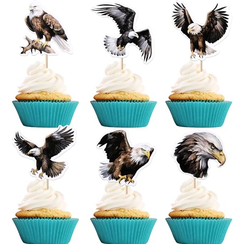 Xsstarmi Cupcake-Aufsätze mit Weißkopfseeadler, Motiv: Weißkopfseeadler, Geburtstag, Cupcake-Picks für den 4. Juli, patriotische Geburtstagsparty, Kuchendekorationen, 36 Stück von Xsstarmi