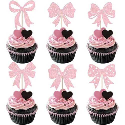 Xsstarmi Cupcake-Aufsätze mit rosa Schleife, glitzernd, gepunktet, Prinzessinnenschleife, Cupcake-Picks für Babyparty, Kinder, Mädchen, Geburtstag, Hochzeit, Party, Kuchendekorationen, Zubehör, 24 Xsstarmi Cupcake-Aufsätze mit rosa Schleife, glitzernd, gepunktet, Prinzessinnenschleife, Cupcake-Picks für Babyparty, Kinder, Mädchen, Geburtstag, Hochzeit, Party, Kuchendekorationen, Zubehör, 24 von Xsstarmi