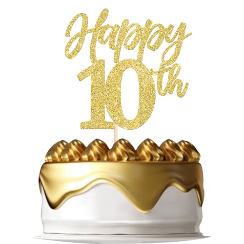 Xsstarmi Tortenaufsatz "Happy 10th Birthday", glitzernd, Aufschrift "Hello 10 Fabulous Cake Pick Cheers to 10 Birthday", Kuchendekorationen für Jungen und Mädchen, Happy 10th Birthday Anniversary von Xsstarmi