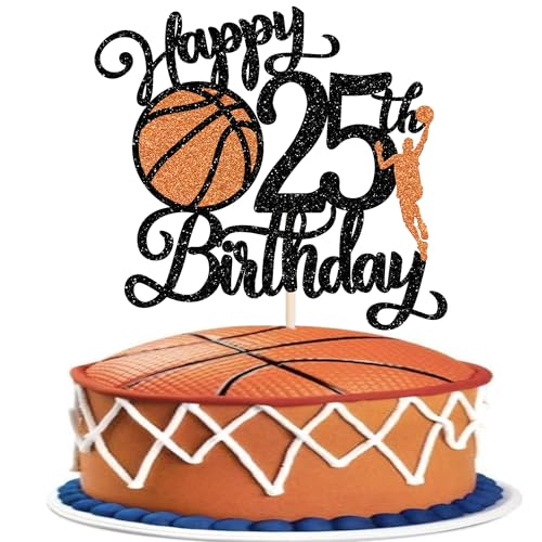 Xsstarmi Tortenaufsatz "Happy 25th Birthday", schwarzer Glitzer, Basketball, Sport-Kuchenspieß, Prost bis 25 Jahre, Kuchendekorationen für Basketball, Motto-Party, Geburtstagsparty, 1 Stück Xsstarmi Tortenaufsatz "Happy 25th Birthday", schwarzer Glitzer, Basketball, Sport-Kuchenspieß, Prost bis 25 Jahre, Kuchendekorationen für Basketball, Motto-Party, Geburtstagsparty, 1 Stück von Xsstarmi