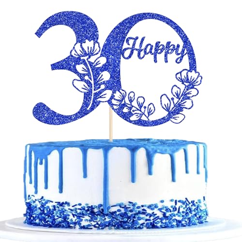 Xsstarmi Tortenaufsatz "Happy 30th Birthday", blauer Glitzer, Kuchendekoration für 30. Geburtstag, Kuchendekoration zum 30. Geburtstag, 1 Stück Xsstarmi Tortenaufsatz "Happy 30th Birthday", blauer Glitzer, Kuchendekoration für 30. Geburtstag, Kuchendekoration zum 30. Geburtstag, 1 Stück von Xsstarmi