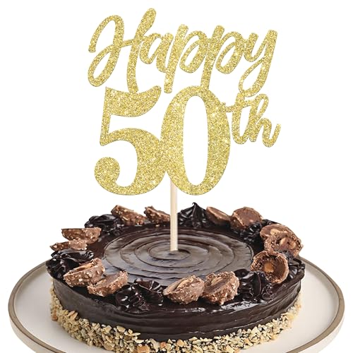 Xsstarmi Tortenaufsatz "Happy 50th Birthday", glitzernd, Aufschrift "Hello 50 Fabulous Cake Pick Cheers to 50 Birthday", Kuchendekorationen für Jungen und Mädchen, Happy 50th Birthday Anniversary von Xsstarmi