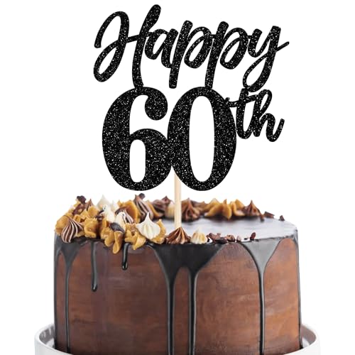 Xsstarmi Tortenaufsatz "Happy 60th Birthday", glitzernd, Aufschrift "Cheers to 60 Years Hello 60 Fabulous Cake Pick for Men Women Happy 60th Birthday Anniversary", 1 Stück, Schwarz von Xsstarmi