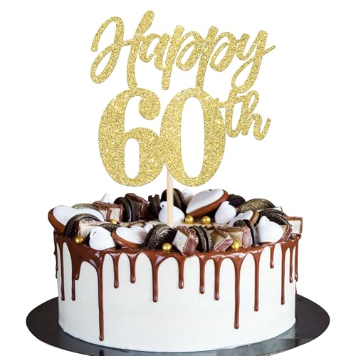 Xsstarmi Tortenaufsatz "Happy 60th Birthday", glitzernd, Aufschrift "Hello 60 Fabulous Cake Pick Cheers to 60 Birthday", Kuchendekorationen für Jungen und Mädchen, Happy 60th Birthday Anniversary von Xsstarmi