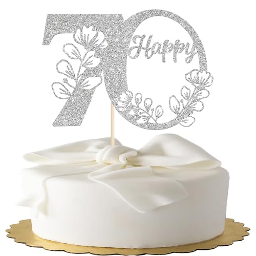Xsstarmi Tortenaufsatz "Happy 70th Birthday", silberfarbener Glitzer, 70 Kuchenspieße, Cheers to 70 Birthday Kuchendekorationen für Happy 70th Anniversary Party Kuchen Dekoration Supplies Xsstarmi Tortenaufsatz "Happy 70th Birthday", silberfarbener Glitzer, 70 Kuchenspieße, Cheers to 70 Birthday Kuchendekorationen für Happy 70th Anniversary Party Kuchen Dekoration Supplies von Xsstarmi