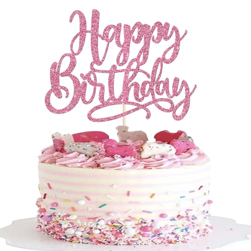 Xsstarmi Tortenaufsatz "Happy Birthday", rosa Glitzer, für Babyparty, Kinder, Jungen, Mädchen, Happy Birthday Party, Kuchendekoration, 1 Stück von Xsstarmi