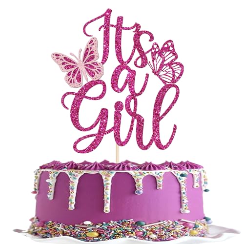 Xsstarmi Tortenaufsatz mit Aufschrift "It's a Girl", glitzernd, Schmetterling, für das Geschlecht, für Babyparty, Geburtstagsparty, Kuchendekoration, Rosenrot, 1 Stück Xsstarmi Tortenaufsatz mit Aufschrift "It's a Girl", glitzernd, Schmetterling, für das Geschlecht, für Babyparty, Geburtstagsparty, Kuchendekoration, Rosenrot, 1 Stück von Xsstarmi