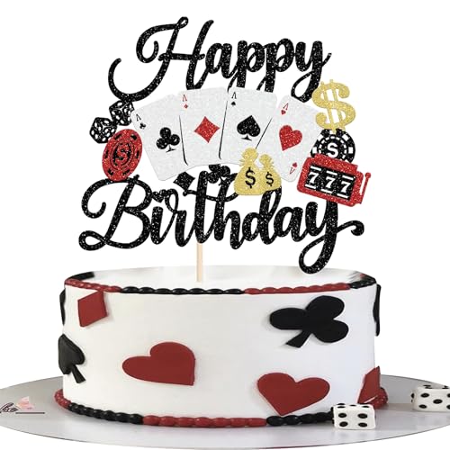 Xsstarmi Tortenaufsatz mit Casino-Thema "Happy Birthday", Glitzer, Pokerspiel, Chips, Spieler, Kuchenpicker für Las Vegas, Casino-Nacht, Geburtstagsparty, Kuchendekorationen Xsstarmi Tortenaufsatz mit Casino-Thema "Happy Birthday", Glitzer, Pokerspiel, Chips, Spieler, Kuchenpicker für Las Vegas, Casino-Nacht, Geburtstagsparty, Kuchendekorationen von Xsstarmi