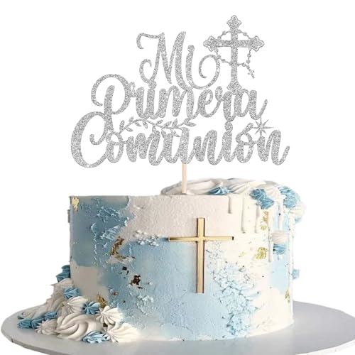 Xsstarmi Tortenaufsatz zur Erstkommunion, silbernes Kreuz, glitzernd, spanische Mi Primera Comunión, Kuchendekoration für Gott Segen, christliche Taufe, Babyparty, Bithday Party, Kuchendekoration, 1 Xsstarmi Tortenaufsatz zur Erstkommunion, silbernes Kreuz, glitzernd, spanische Mi Primera Comunión, Kuchendekoration für Gott Segen, christliche Taufe, Babyparty, Bithday Party, Kuchendekoration, 1 von Xsstarmi
