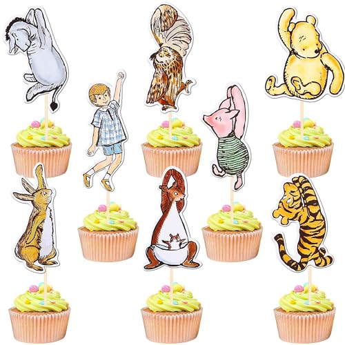 Xsstarmi Winnie Cupcake-Aufsätze, doppelseitig, klassische Pooh-Babyparty, Cupcake-Picks, Bär, Känguru, Tiger, Eule, Hase, Kuchendekorationen für Winnie-Thema, Babyparty, Kindergeburtstag, von Xsstarmi