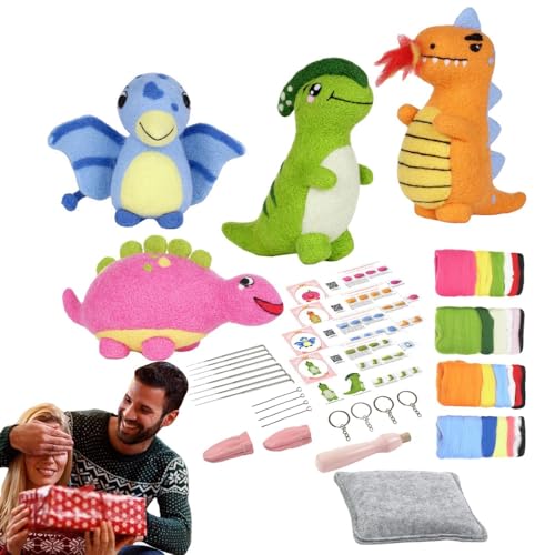 Xtauaguh Dinosaurier-Bastelset,Filz-Dinosaurier-Bastelset | Filzen Nadelfilzbedarf,Niedliche Filztiere in Dinosaurierform, Nadelfilz-Starter-Set für und Mädchen von Xtauaguh