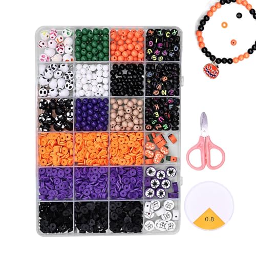 Xtauaguh Halloween-Perlenset,Halloween-Perlen für Armbänder - Armband basteln von Halloween-Perlen für Anfänger - Schmuckherstellung, saisonale, sortierte Perlen mit elastischem Band für den von Xtauaguh