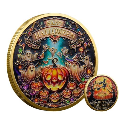 Xtauaguh Happy Halloween-Sammelmünze, Happy Halloween-Souvenir, Robuste Gold-Happy-Halloween-Münze aus Metall, Sammelbare, multifunktionale Gedenkmünze, Halloween-Partygeschenk für, Mädchen, Kinder von Xtauaguh