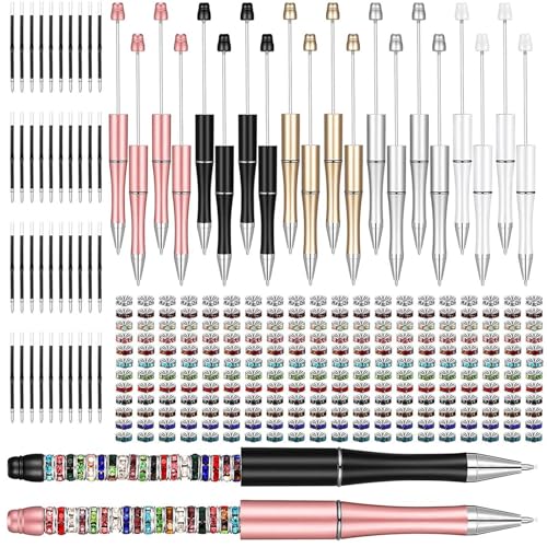 Xtauaguh Perlenstift, Verschiedene Kugelschreiber mit schnell trocknender schwarzer Tinte, Sortiertes Perlenstift-Set enthält 20 Perlenstifte, 40 schwarze Minen und 240 helle Abstandsperlen für von Xtauaguh